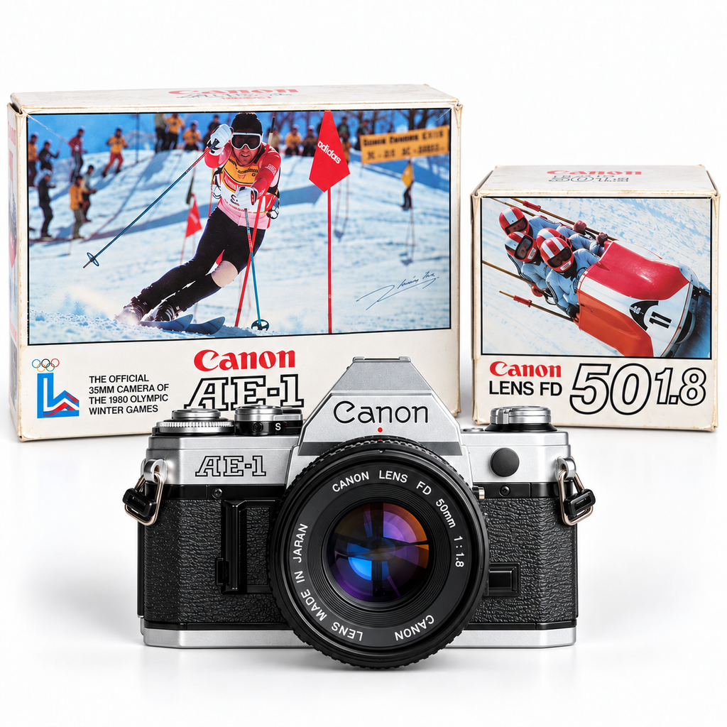 Canon AE-1 + FD 50mm f/1.8 — 1980 Winter Olympics Boxed New Old Stock